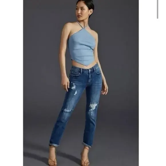 Anthropologie Pilcro Slim Boyfriend Crop Jeans Women's Size 27 Distressed Boho - Picture 1 of 13